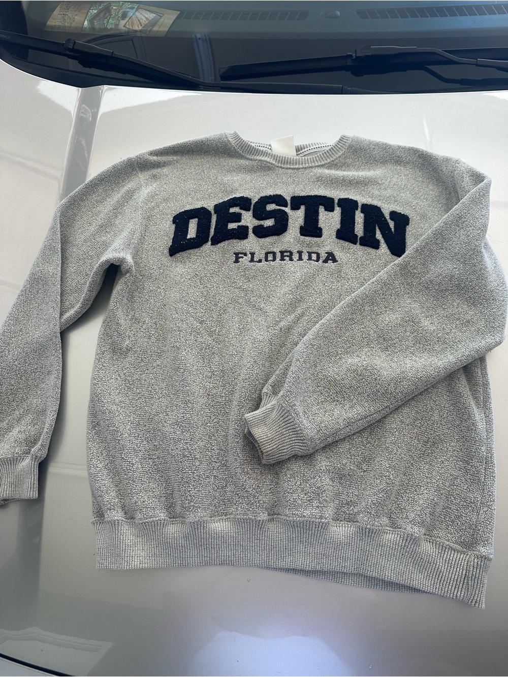 Women's Grey Crewneck Sweater with 'DESTIN' Appliqué
